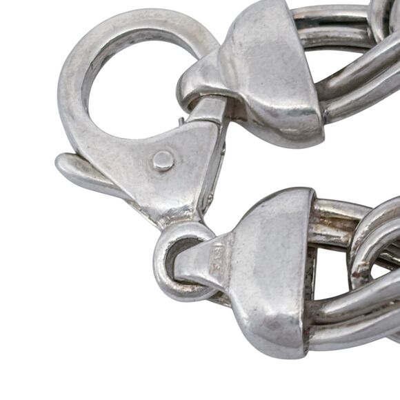 Vintage Italy Sterling Silver 925 Double Link Chain Bracelet 7.25" - Picture 4 of 7